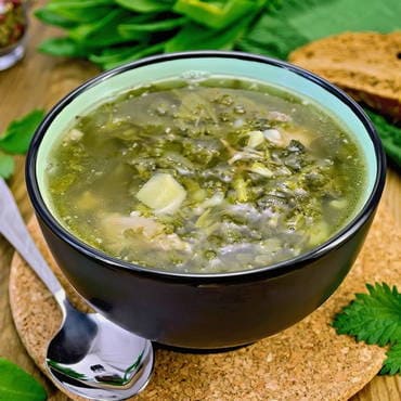 Sorrel cabbage soup in chicken broth